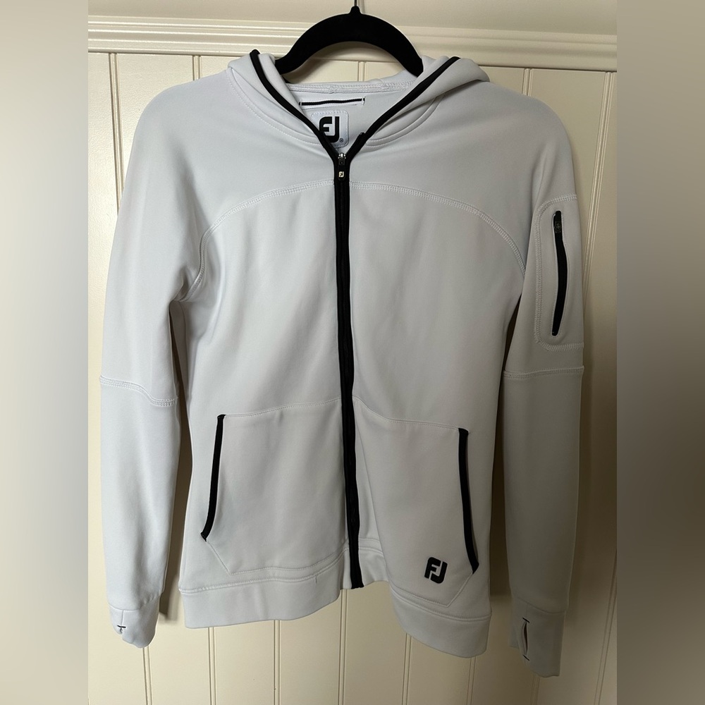 FJ FOOTJOY Ladies Size Extra Small White Fleece with Black Trim Zip Up …